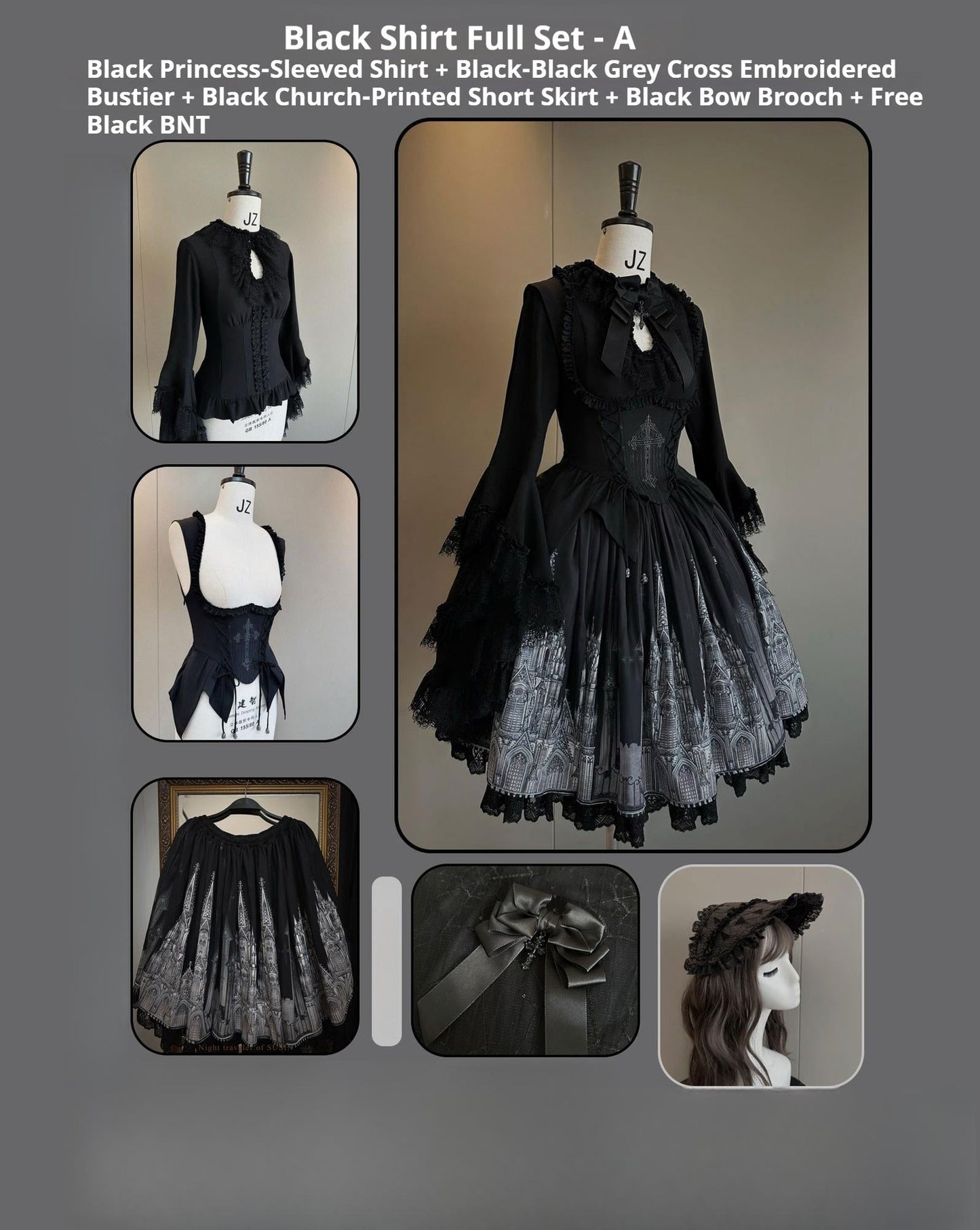 Susin Lolita - Night Traveler - Gothic Lolita Skirt Outfit Long Coat Shirt and Bustier Set