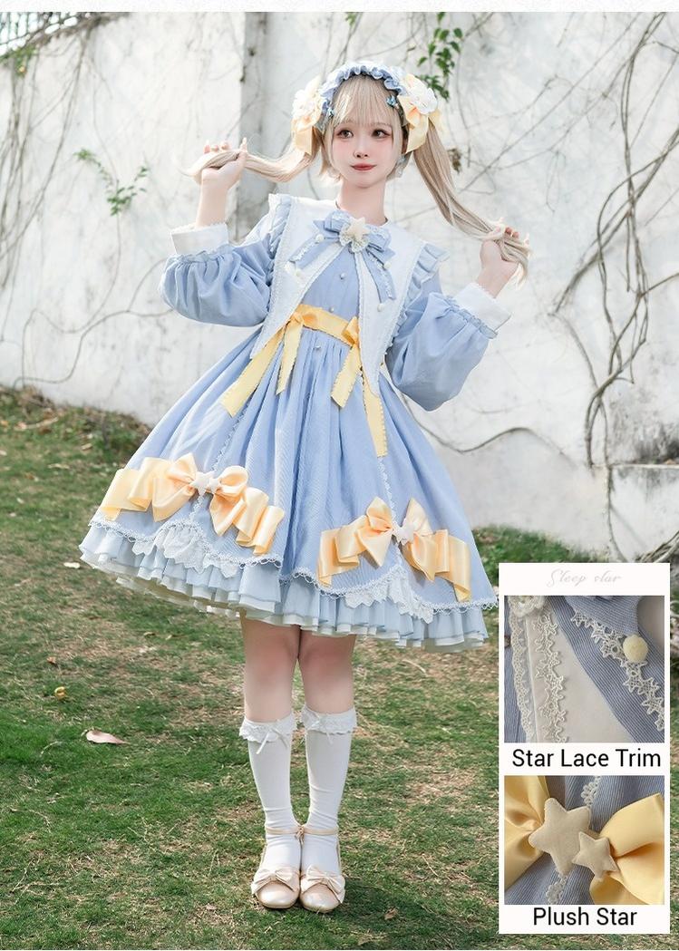 Forest Fluorescent Carps - Sleep Star - Sweet Lolita OP Dress, Long / Short Sleeve