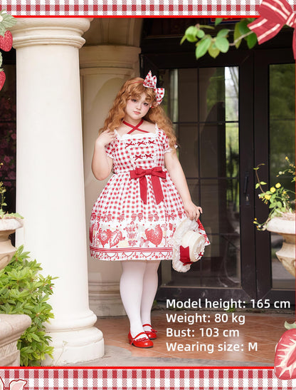 Chubby Cat Diary - Gingham Strawberry - Plus Size Country Lolita OP Dress