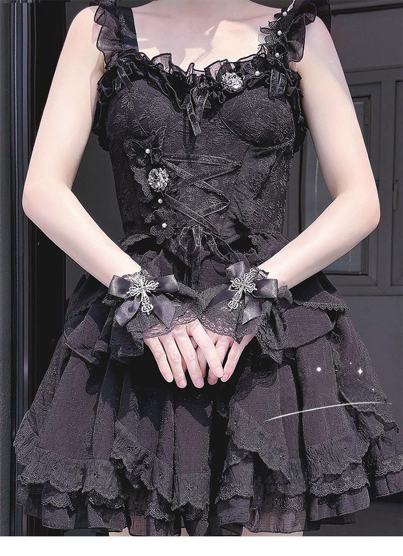 Hua Nai Cat - Gothic Lolita Cuffs with Cross Black and White Hand Sleeve