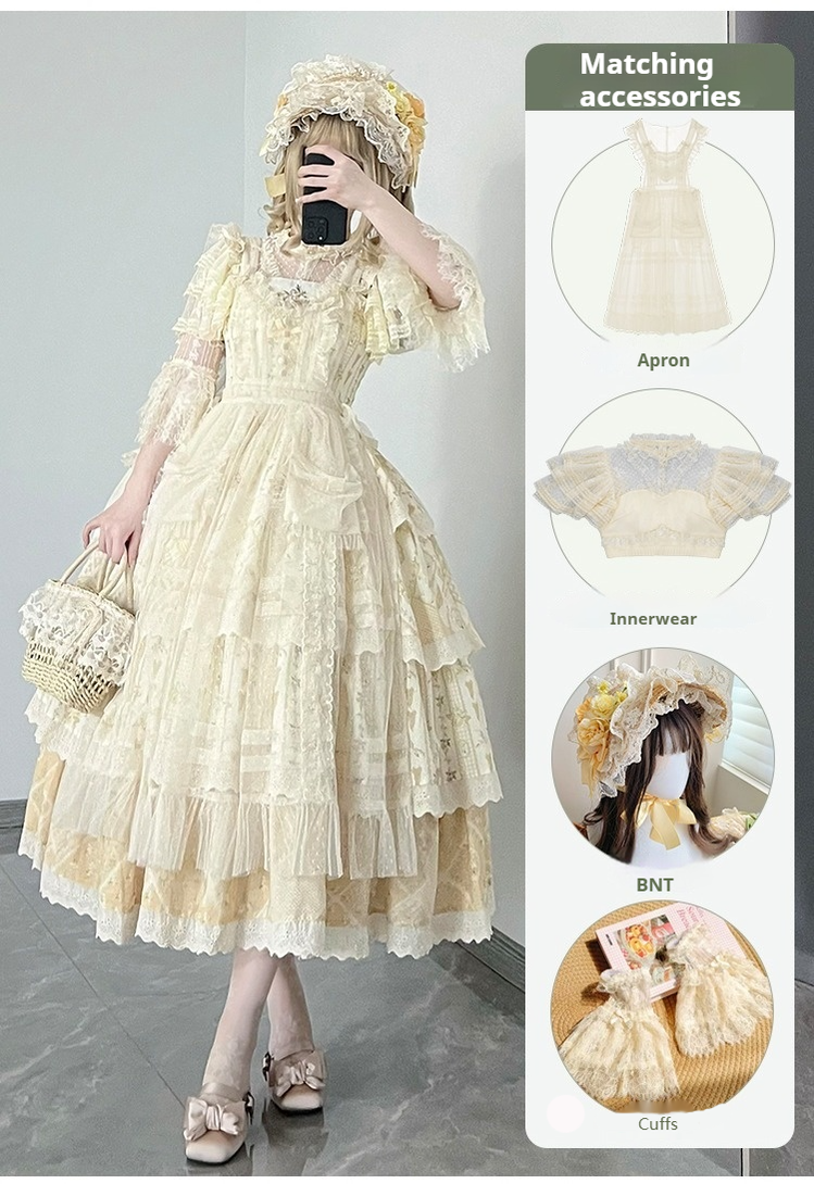 With PUJI - Letter and Poetry Sunflower Matters - Country Lolita JSK Embroidered Printed Lolita Dress