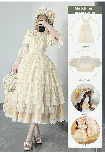 With PUJI - Letter and Poetry Sunflower Matters - Country Lolita JSK Embroidered Printed Lolita Dress