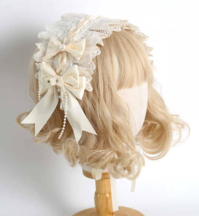 Xiaogui - Sweet Lolita Ivory Lace bow Hair Accessories