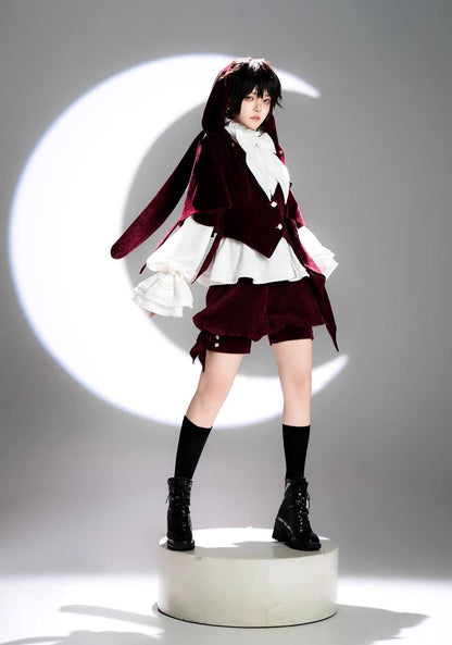 Princess Chronicles - Hare Hunter - Vintage Red Ouji Suit With Bunny Ear Hooded Jacket