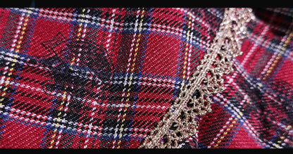 Forest Fluorescent Carps - IP Collab Sweet Lolita Performance Outfit Red Plaid JSK Full Set