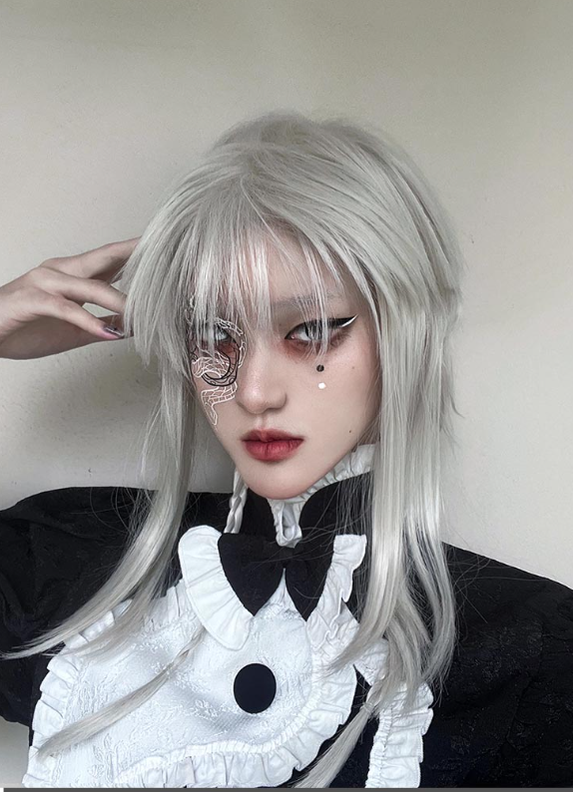 Pippi Palace - Deicide - Gothic White Gray Full Head Lolita Wig