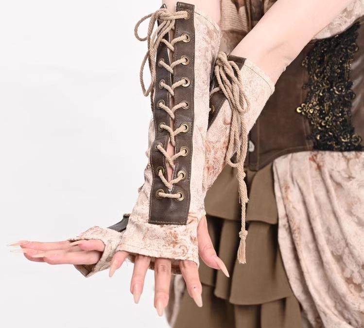 Broken Bone - Retro Lolita PU Cuffs Cross Straps Sleeves