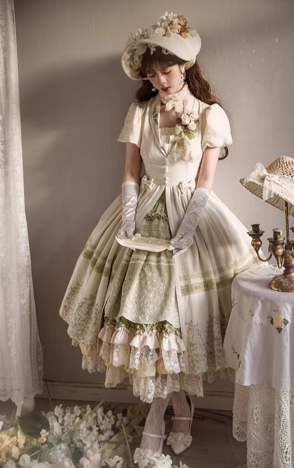 ZJstory - 14-line Poem Set - Classic Lolita Separate Dress Set Tiered Ruffles Skirt