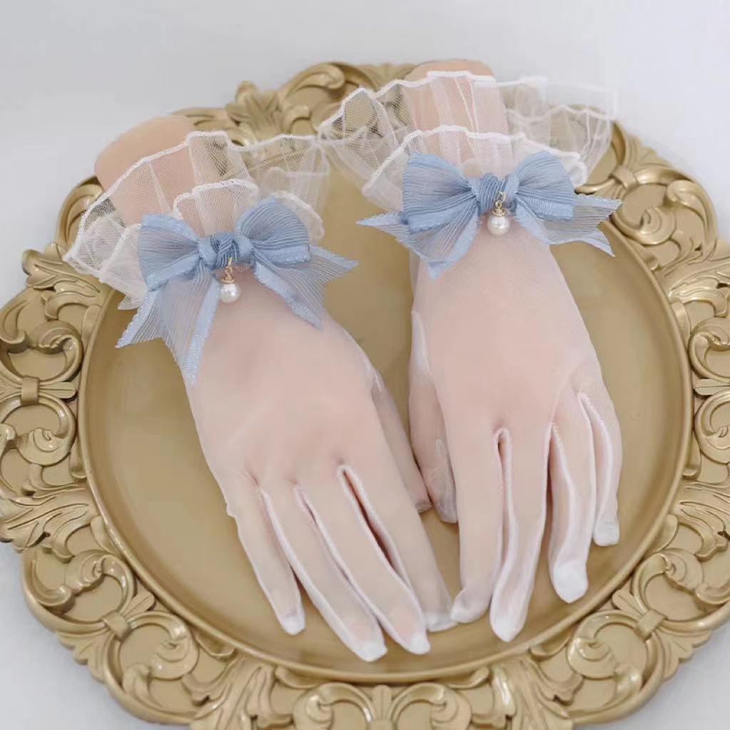 Xiaogui - Elegant Lolita Bow Gloves Retro Lolita Lace Glove