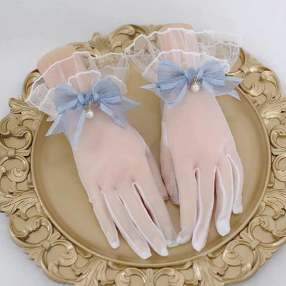 Xiaogui - Elegant Lolita Bow Gloves Retro Lolita Lace Glove