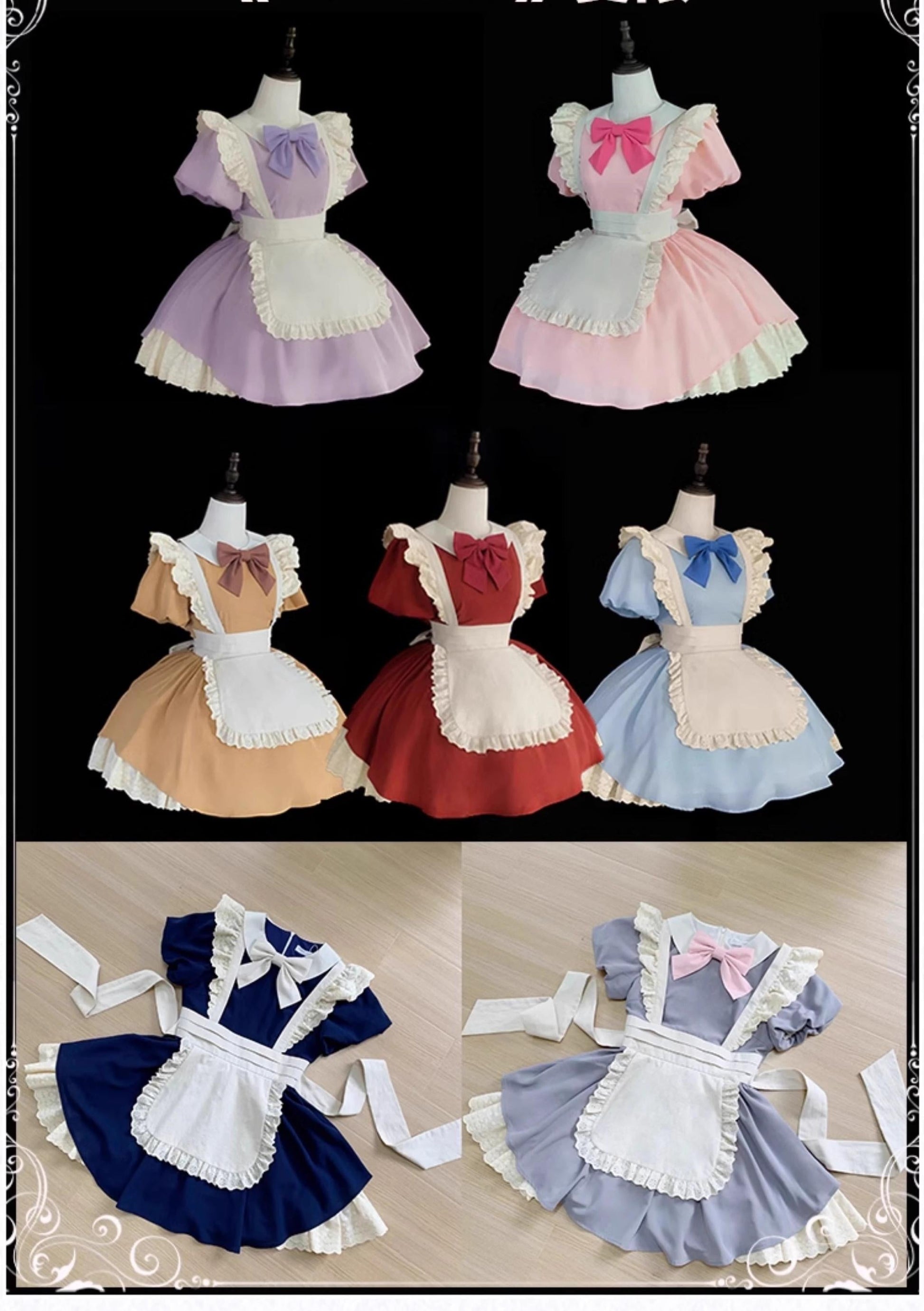 With PUJI - KissKiss - Maid Lolita OP Dress Pleated Lace Multicolor Dress