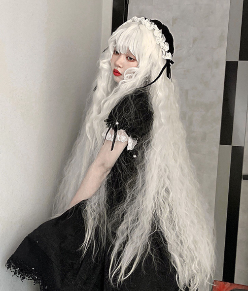 PippiPalace - White Moonlight - Elegant Long White Curly Lolita Wig
