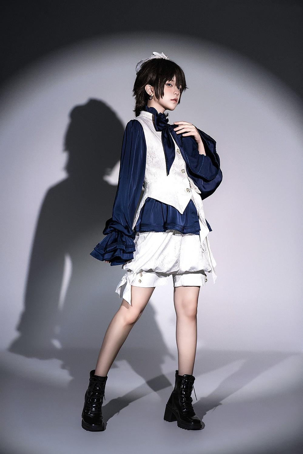 Princess Chronicles - Rabbit Hunter - Ouji Lolita Shirt Sapphire Blue Long Sleeve Blouse