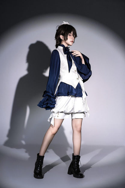 Princess Chronicles - Rabbit Hunter - Ouji Lolita Shirt Sapphire Blue Long Sleeve Blouse