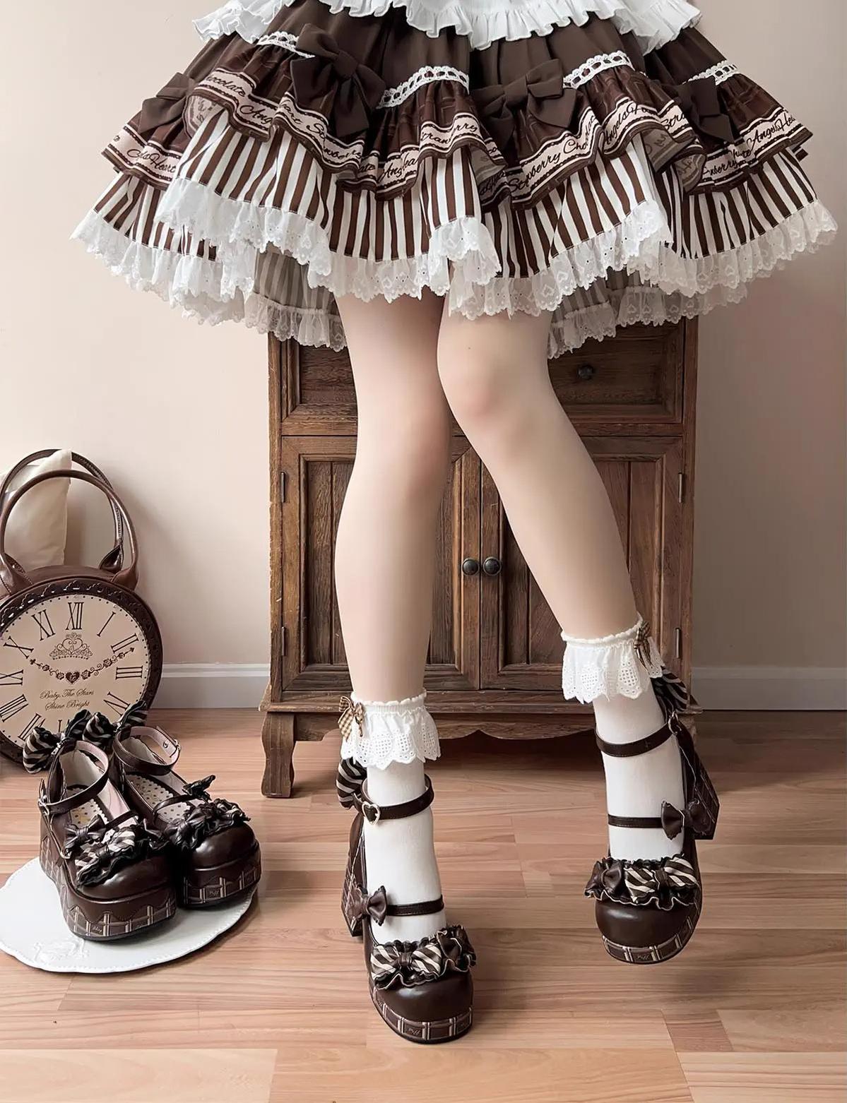 Sheep Puff - Layered Pastry - Sweet Lolita High Heel Shoes Chocolate Prints Shoes