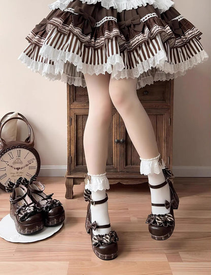 Sheep Puff - Layered Pastry - Sweet Lolita High Heel Shoes Chocolate Prints Shoes