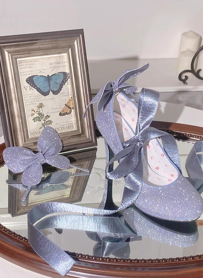 Pure Tea For Dream - Butterfly Specimen - Shiny Ballet Lolita Shoes Sweet Lolita Platform Heels