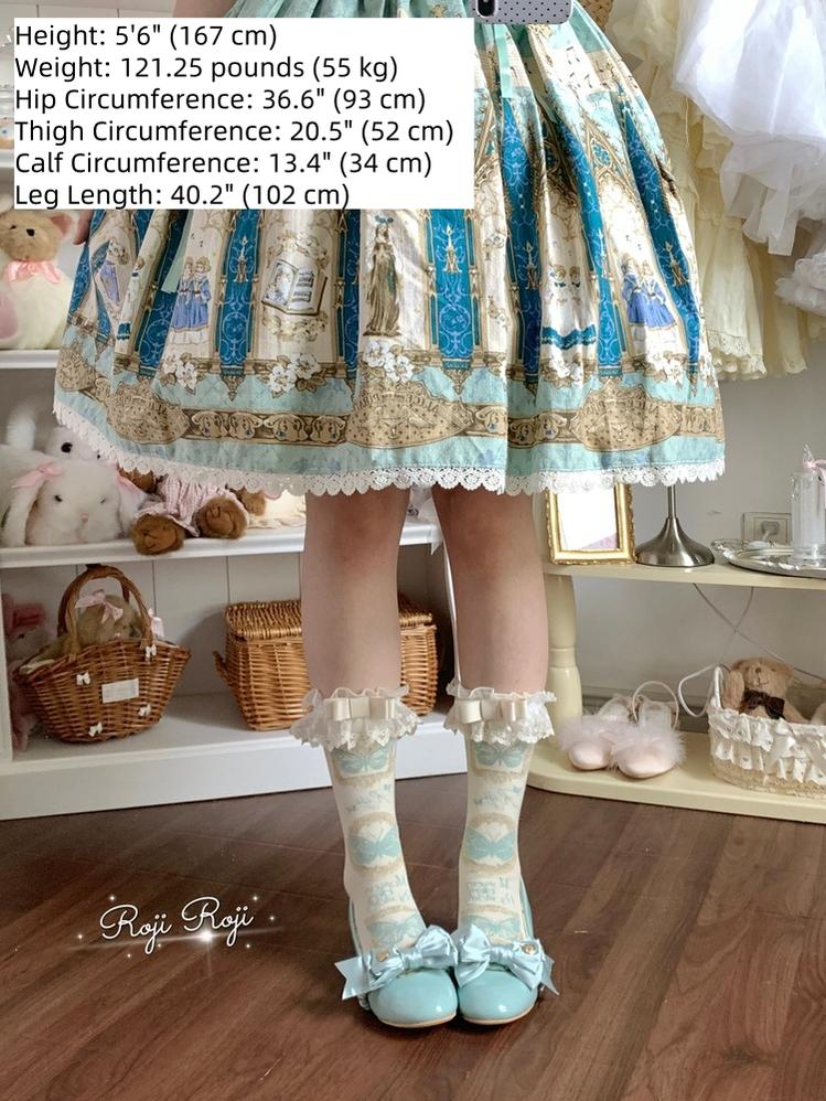 Roji Roji - Sweet Lolita Cotton Socks, Detachable Cuff Bow Trim