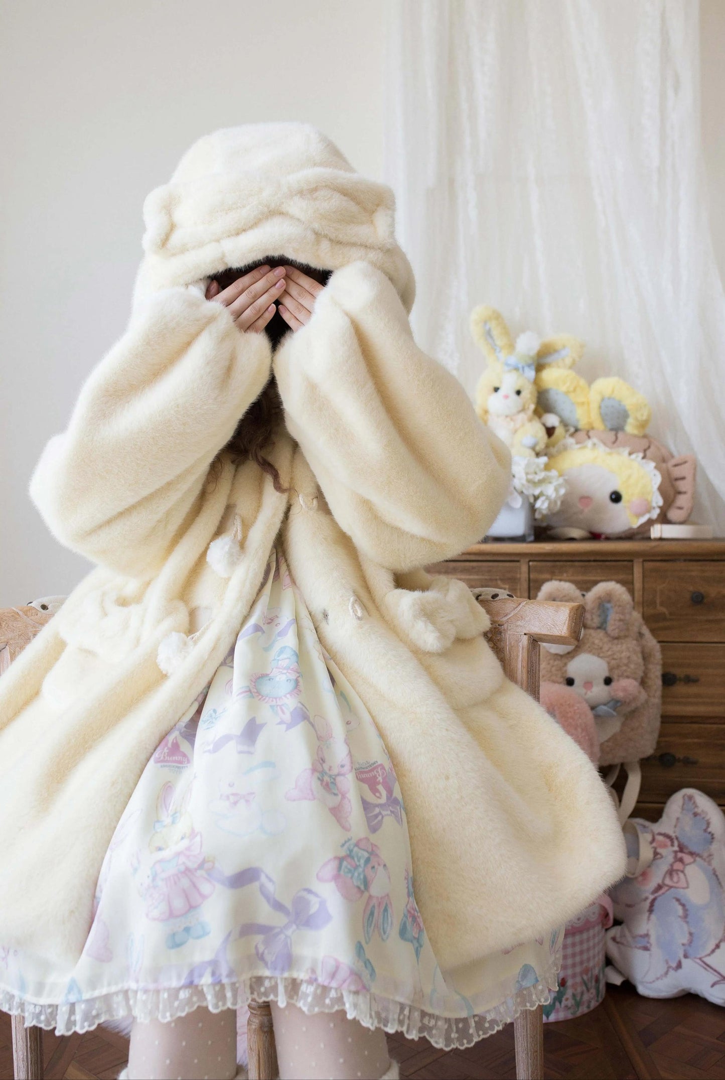MIST - Cream Cheese - Winter Kawaii Lolita Overcoat Thickened Hooded Loose Outwear