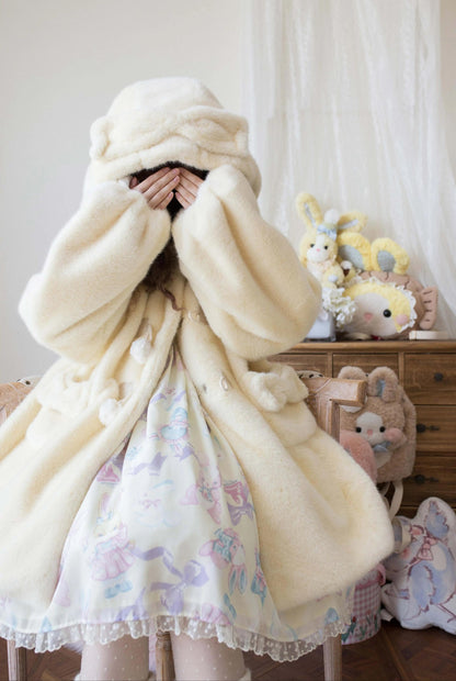 MIST - Cream Cheese - Winter Kawaii Lolita Overcoat Thickened Hooded Loose Outwear