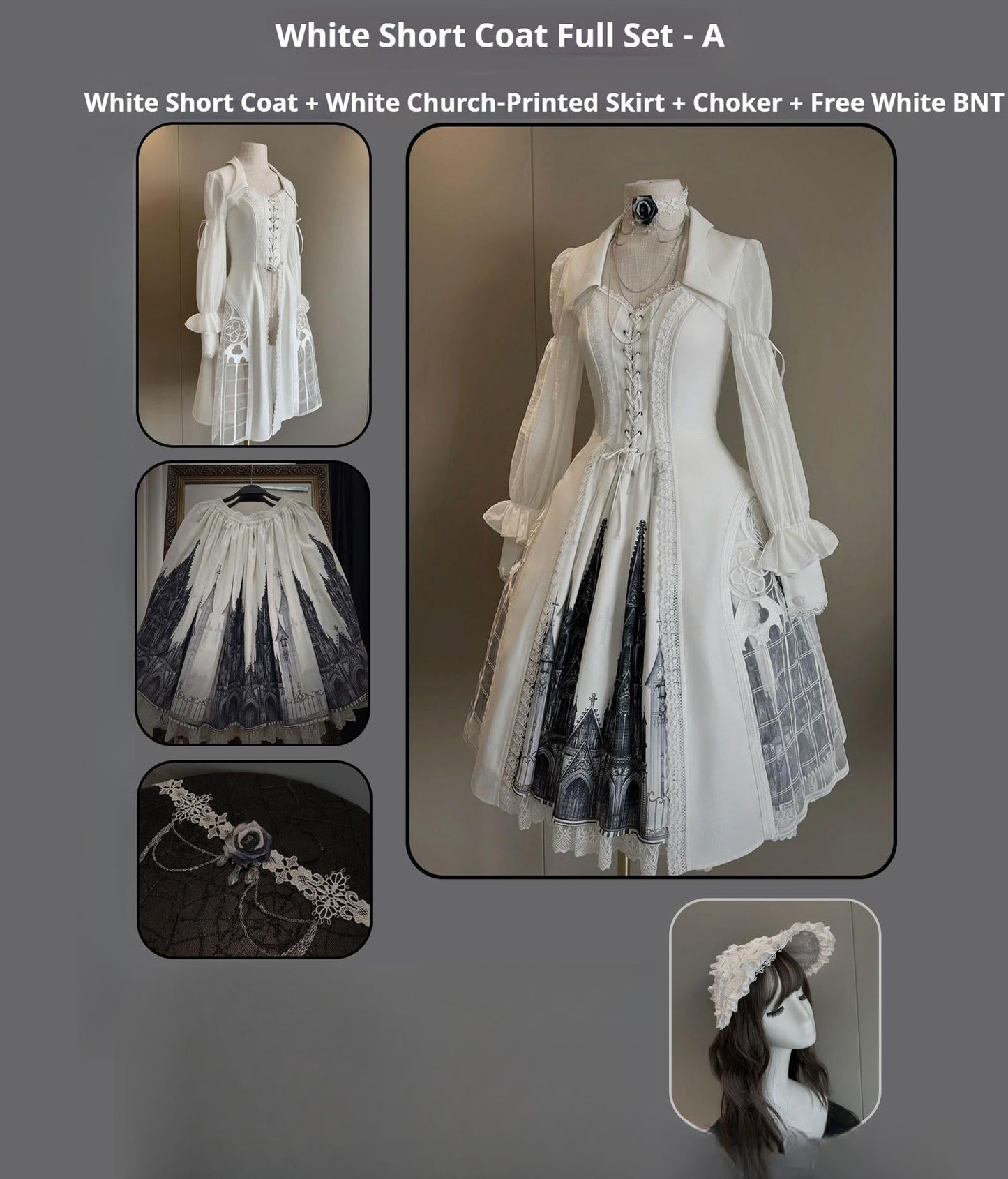 Susin Lolita - Night Traveler - Gothic Lolita Skirt Outfit Long Coat Shirt and Bustier Set