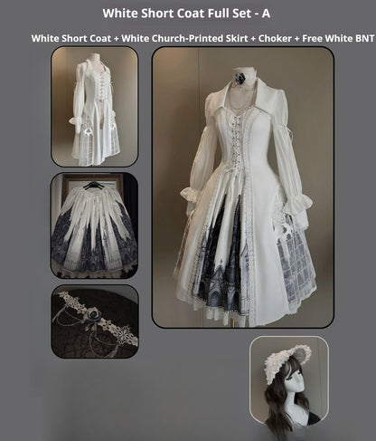 Susin Lolita - Night Traveler - Gothic Lolita Skirt Outfit Long Coat Shirt and Bustier Set