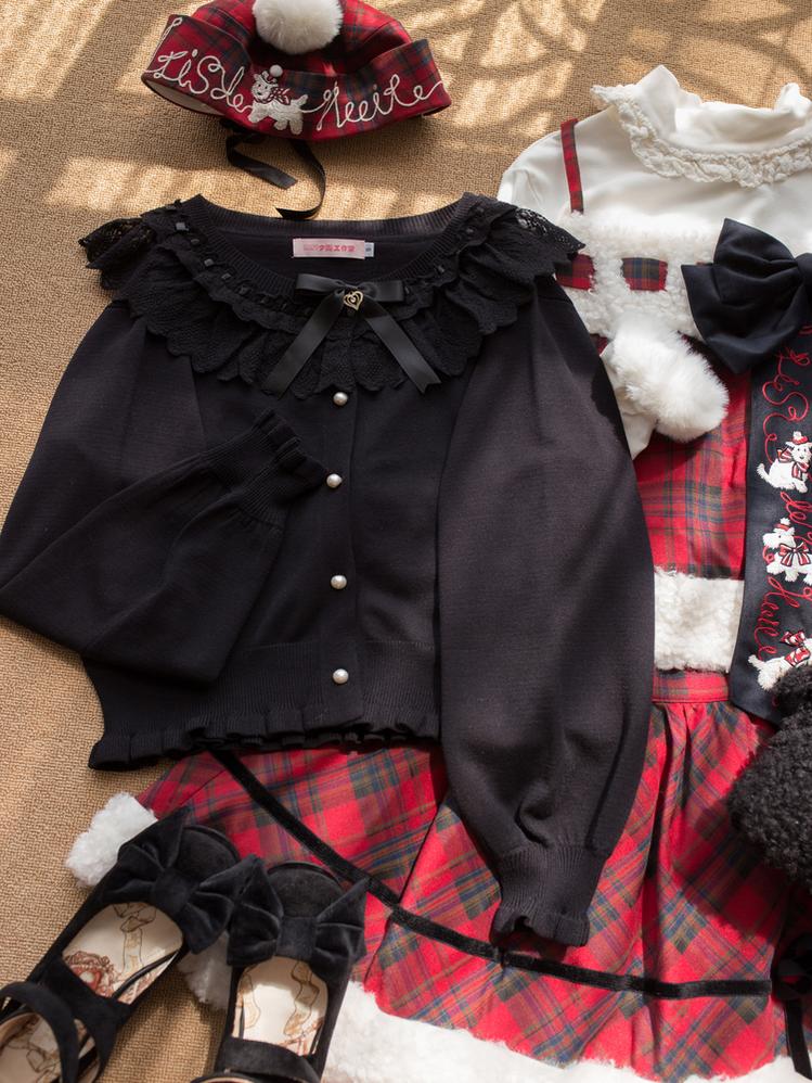 MIST - Graceful Dream - Retro Kawaii Lolita Sweater Cardigan, Ruffled Lace Neckline