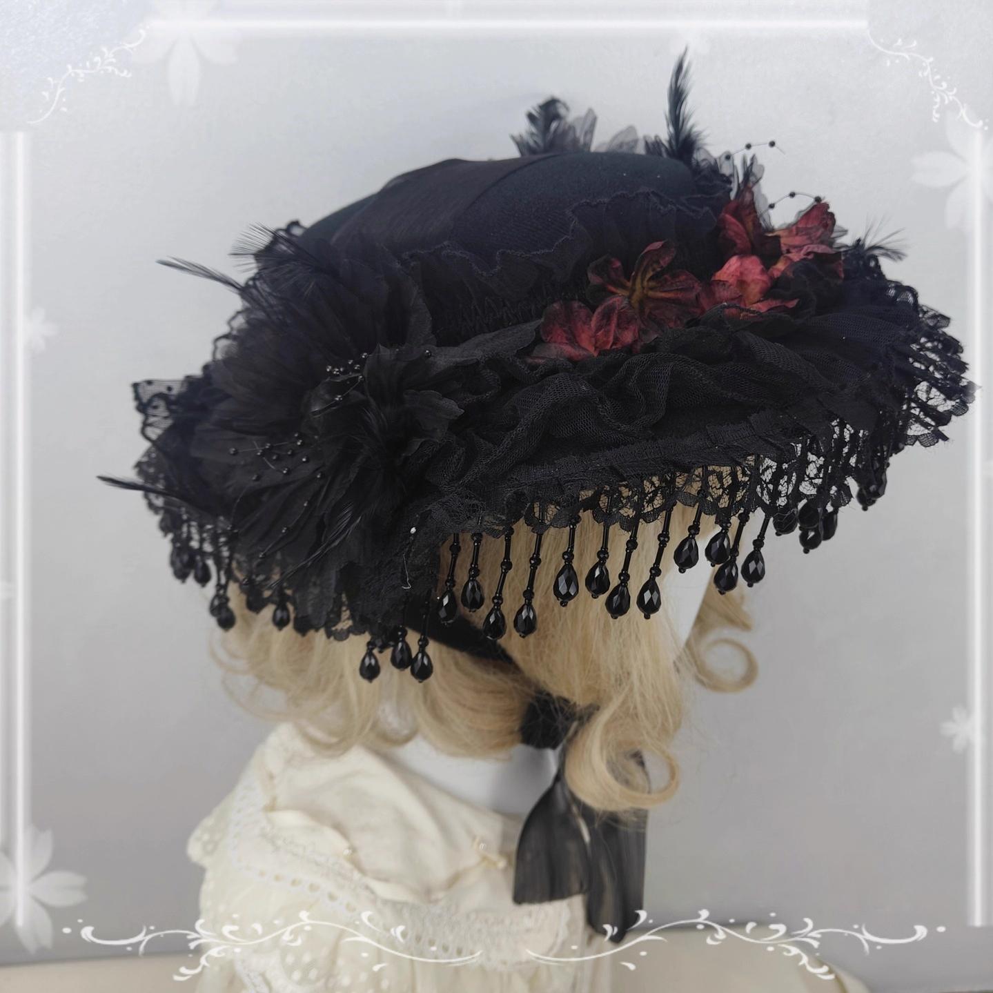 Cocoa Jam - Gothic Lolita Flat Hat, With Ribbon Ties