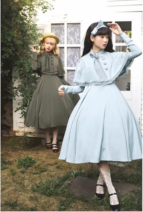 KINOKOKO - Aslan Blessings - Classic Lolita OP Seven-panel Slim Fit Dress with Cape