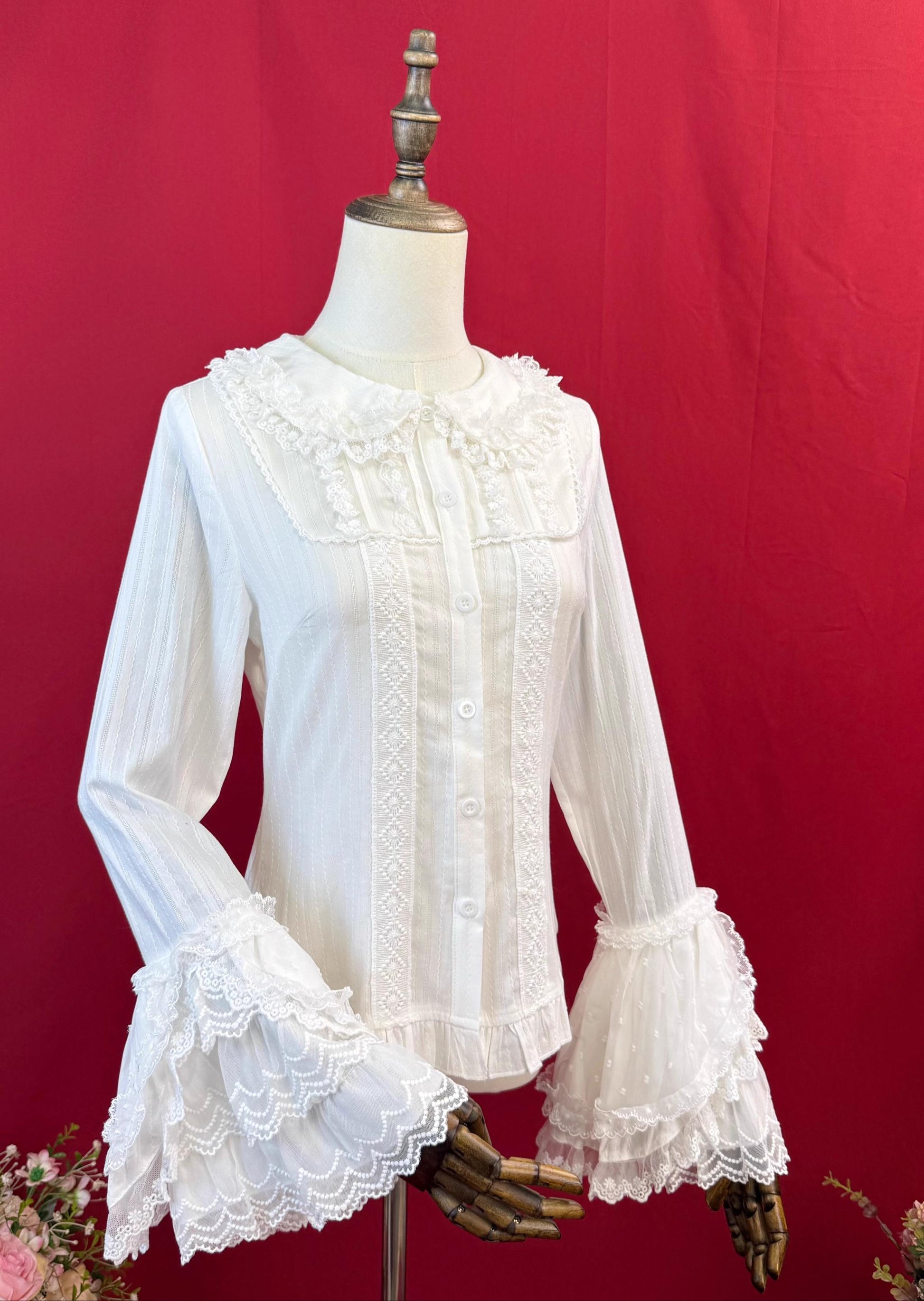 DMFS Lolita - Spiral Candy - Sweet Lolita Long Sleeve Cotton Shirt, Lace Accents