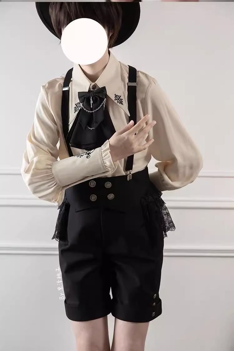 CastleToo - Night Raven Magic - Ouji Lolita Dress Set, Suspender Shorts & Cape