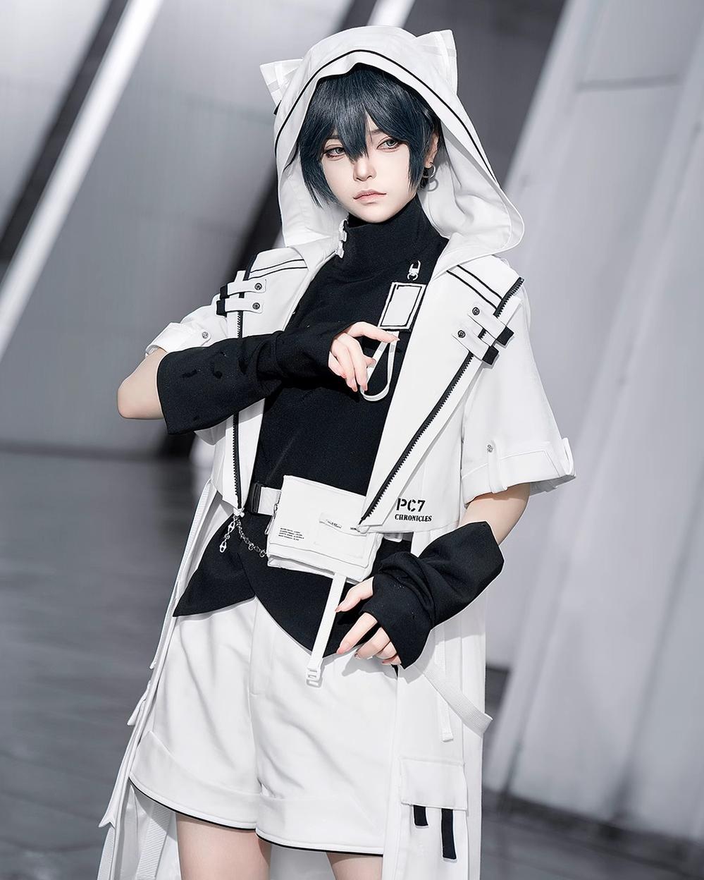 Princess Chronicles - White Cat - Futuristic Style Cool Lolita Pants Suit With Cat Ear Coat