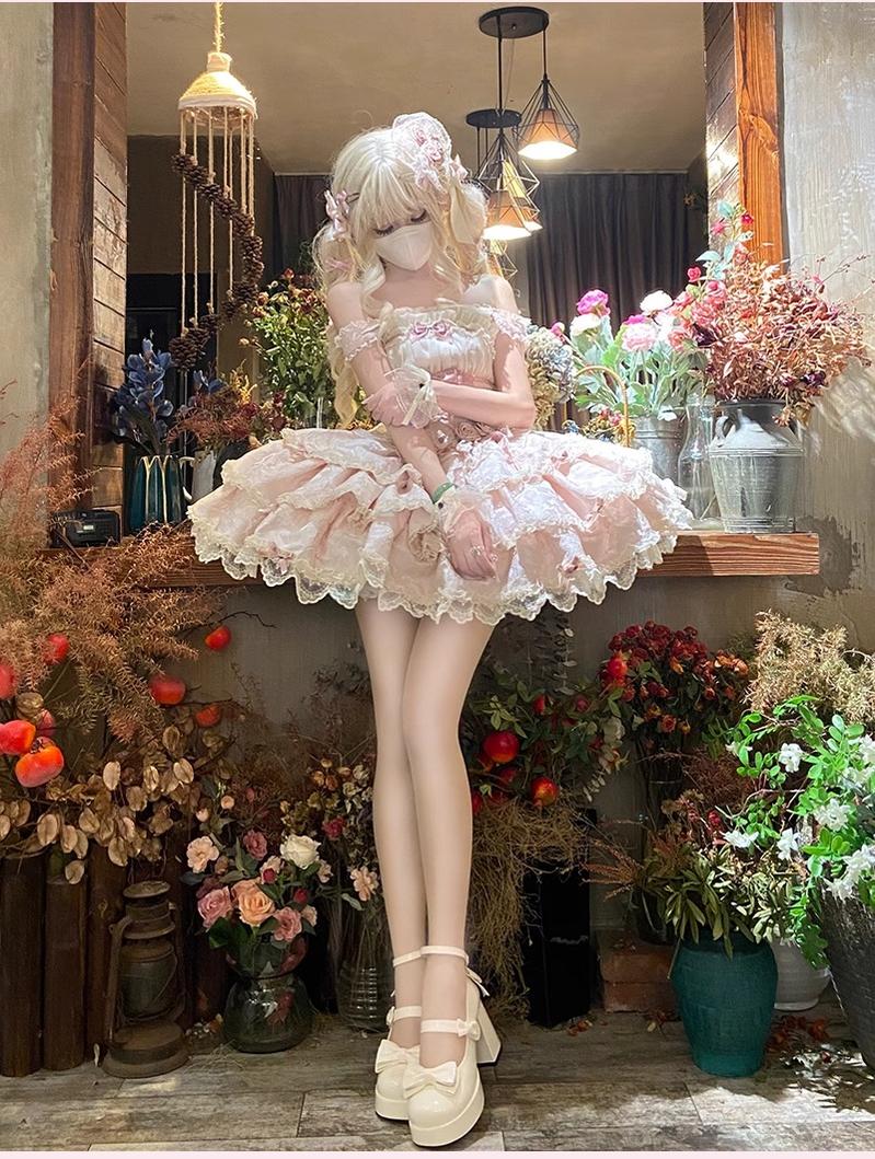Buling Moon - Ballet Elegance - Sweet Lolita Mini JSK Set with Tulle Shirt and Headdress