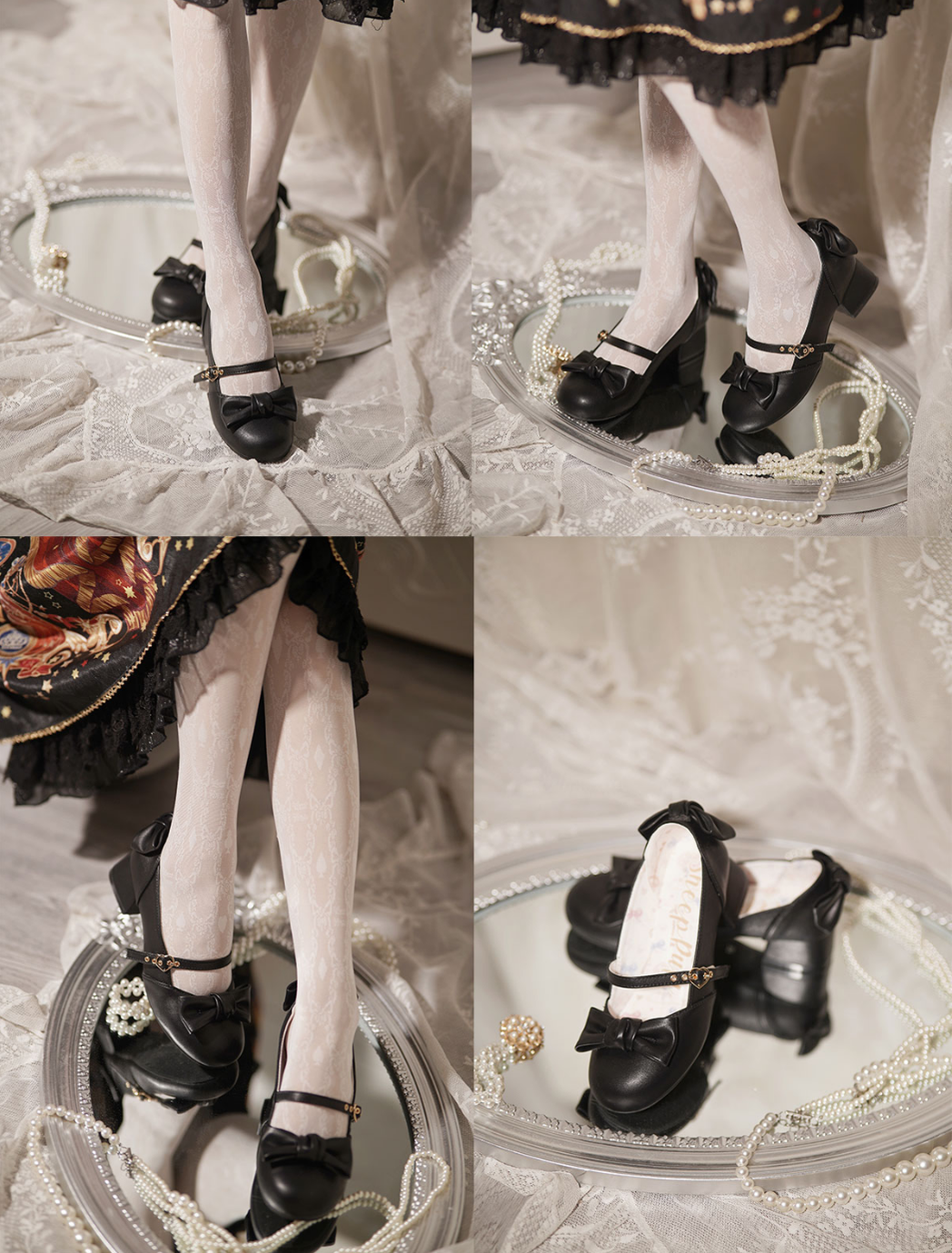 Sheep Puff - Elegant Lolita Bownot Retro High Heel Shoes