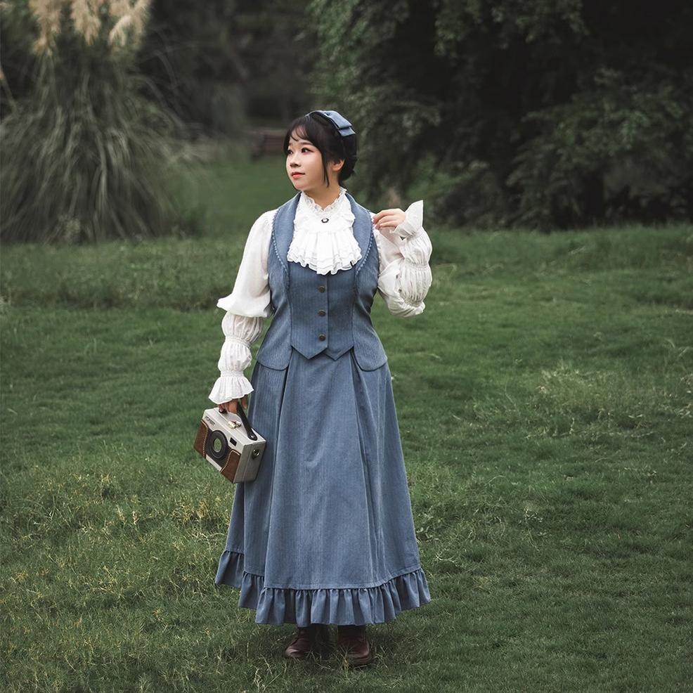 Forest Wardrobe - Misty Forest - Elegant Vintage Fishbone Lolita Long Skirt & Vest