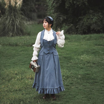 Forest Wardrobe - Misty Forest - Elegant Vintage Fishbone Lolita Long Skirt & Vest