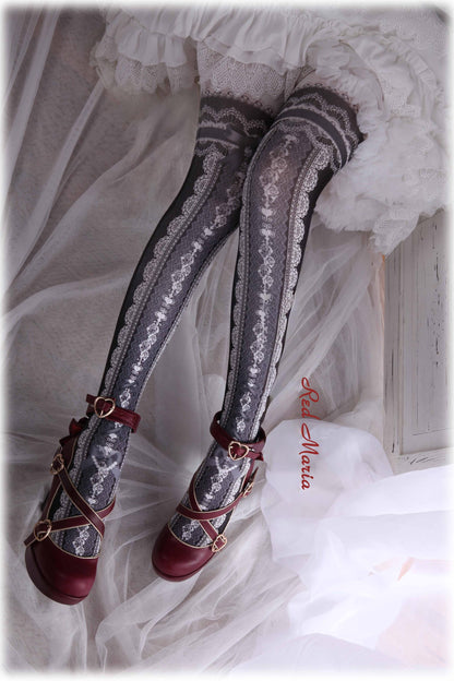 Red Maria - Lace Printed Bow 80D Lolita Tights Multicolors