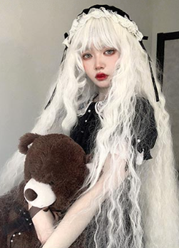 PippiPalace - White Moonlight - Elegant Long White Curly Lolita Wig