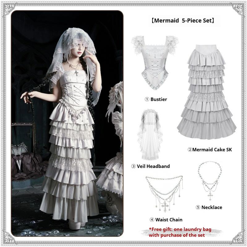 With PUJI - Letter and Poetry ﾂｷ Humanoid Robot - Silver Gothic Lolita Mermaid Skirt Set