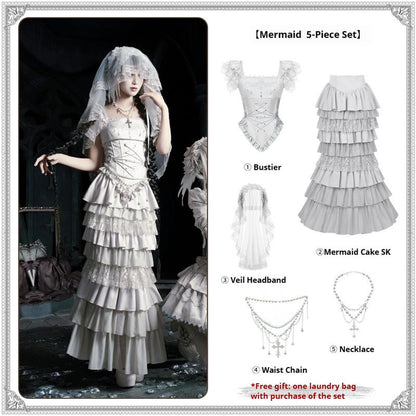 With PUJI - Letter and Poetry ﾂｷ Humanoid Robot - Silver Gothic Lolita Mermaid Skirt Set
