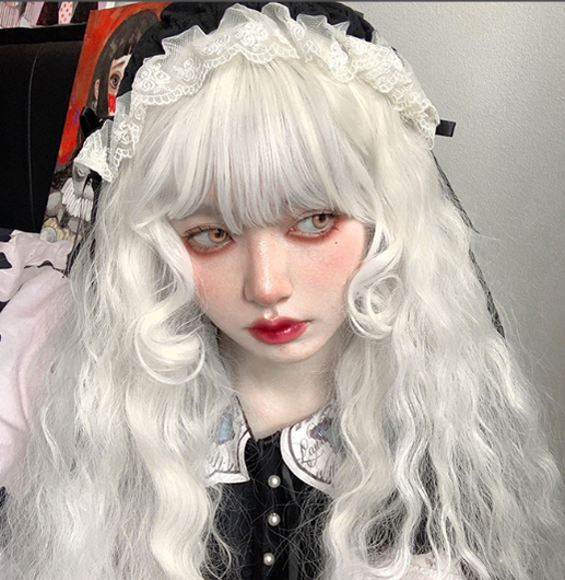 PippiPalace - White Moonlight - Elegant Long White Curly Lolita Wig