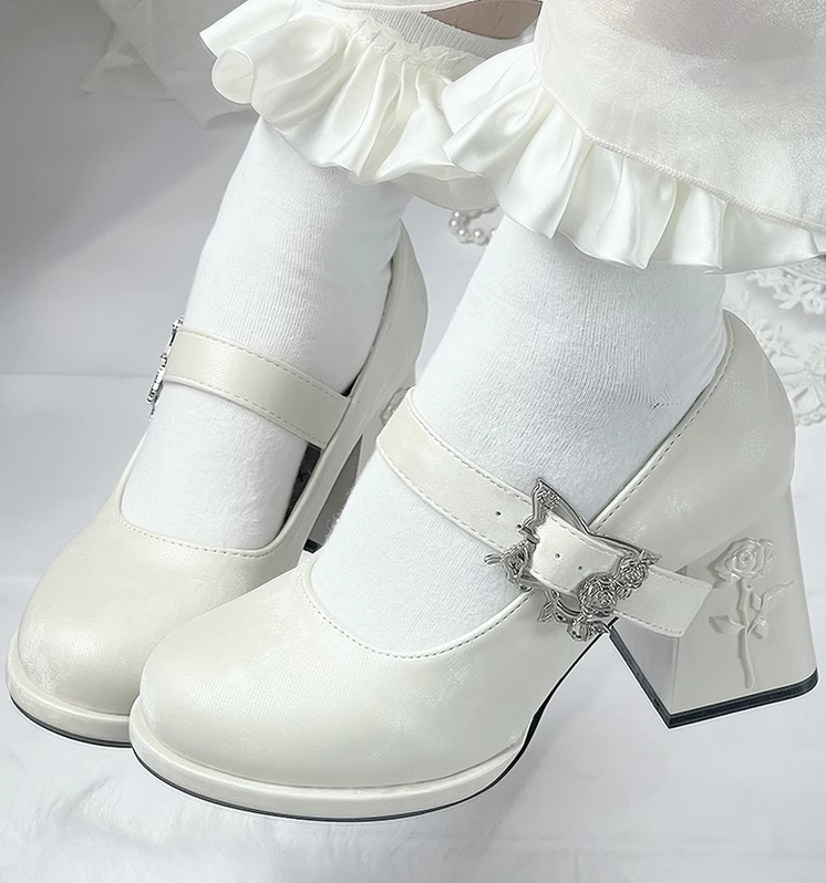 Dreamland - Wanxiang Cycle - Elegant Lolita Heel Shoes with Embossed Rose