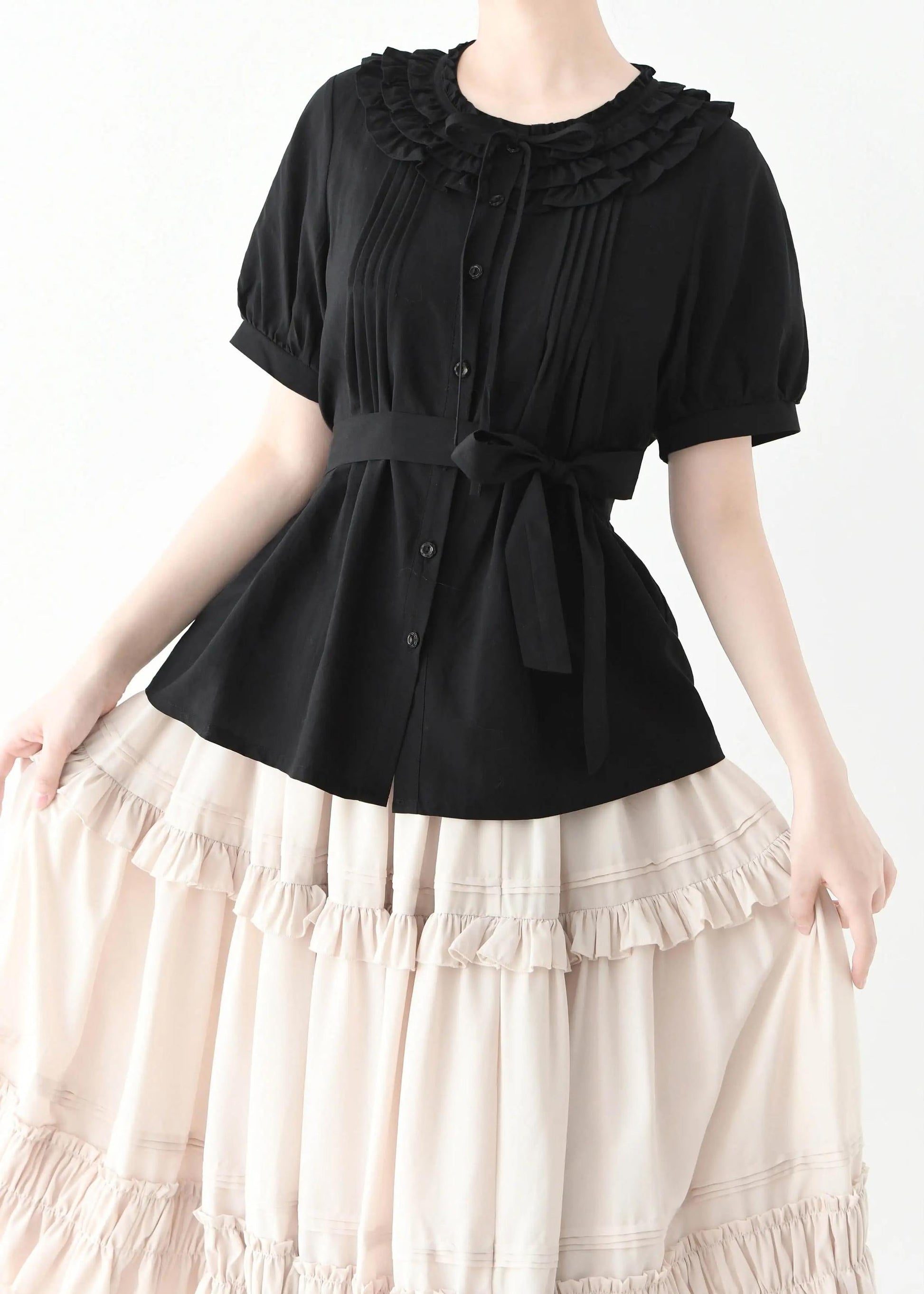 MIST - Vernal Stream - Lightweight Kawaii Lolita Blouse, Detachable Waist Tie