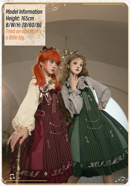 Forest Fluorescent Carps - Classic Lolita Salopette Set Violin Preppy Style Dress