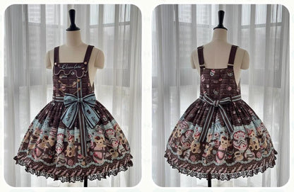 Sweet Dream Sheep - Chocolate Bear - Sweet Lolita Salopette High Waist Dress