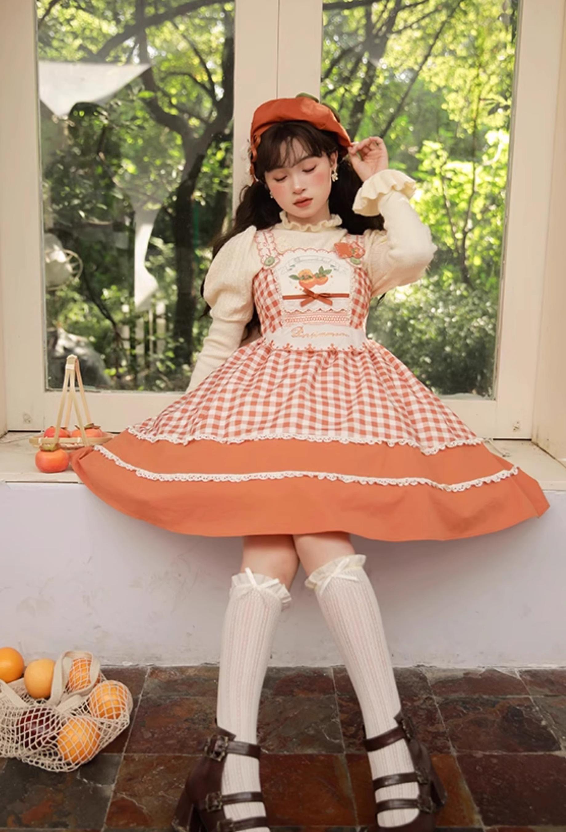 Mademoiselle Pearl - Persimmon - Autumn Persimmon Print Lolita OP JSK SK Dress