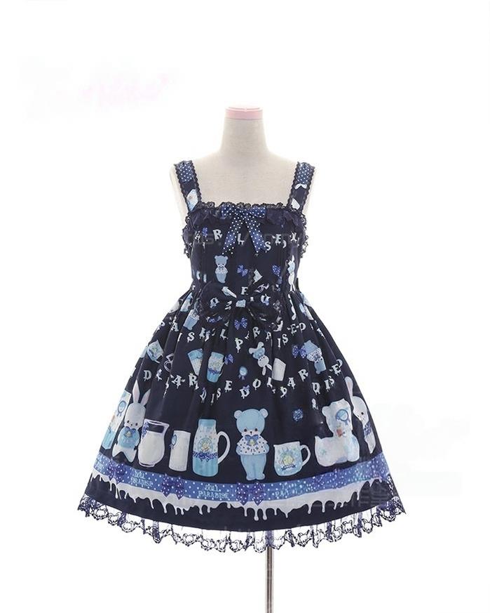 To Alice - Dear Dolls - Kawaii Lolita JSK Dress, Bear & Bunny Print
