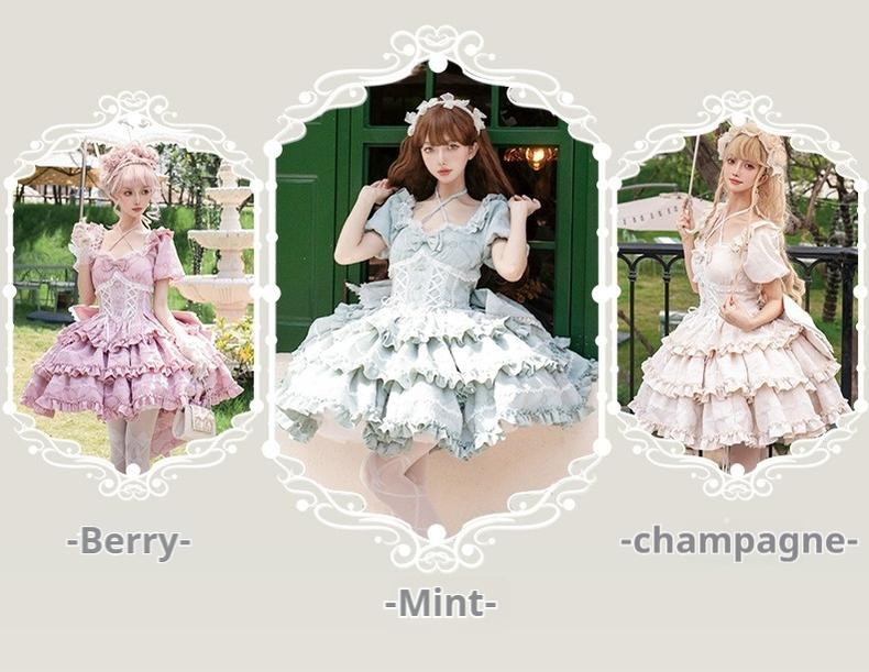 OCELOT - Puff Rose - Sweet Lolita OP Princess Bow Trailing Lolita Dress