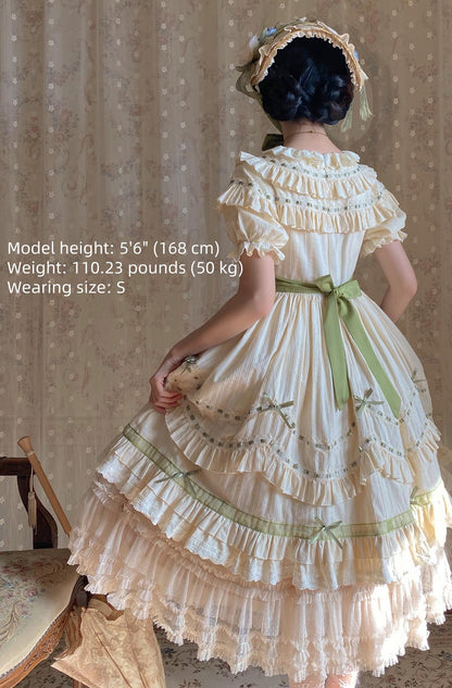 Lemon Cantata - Lily of the Valley - Country Lolita OP Dress, Tiered Ruffles