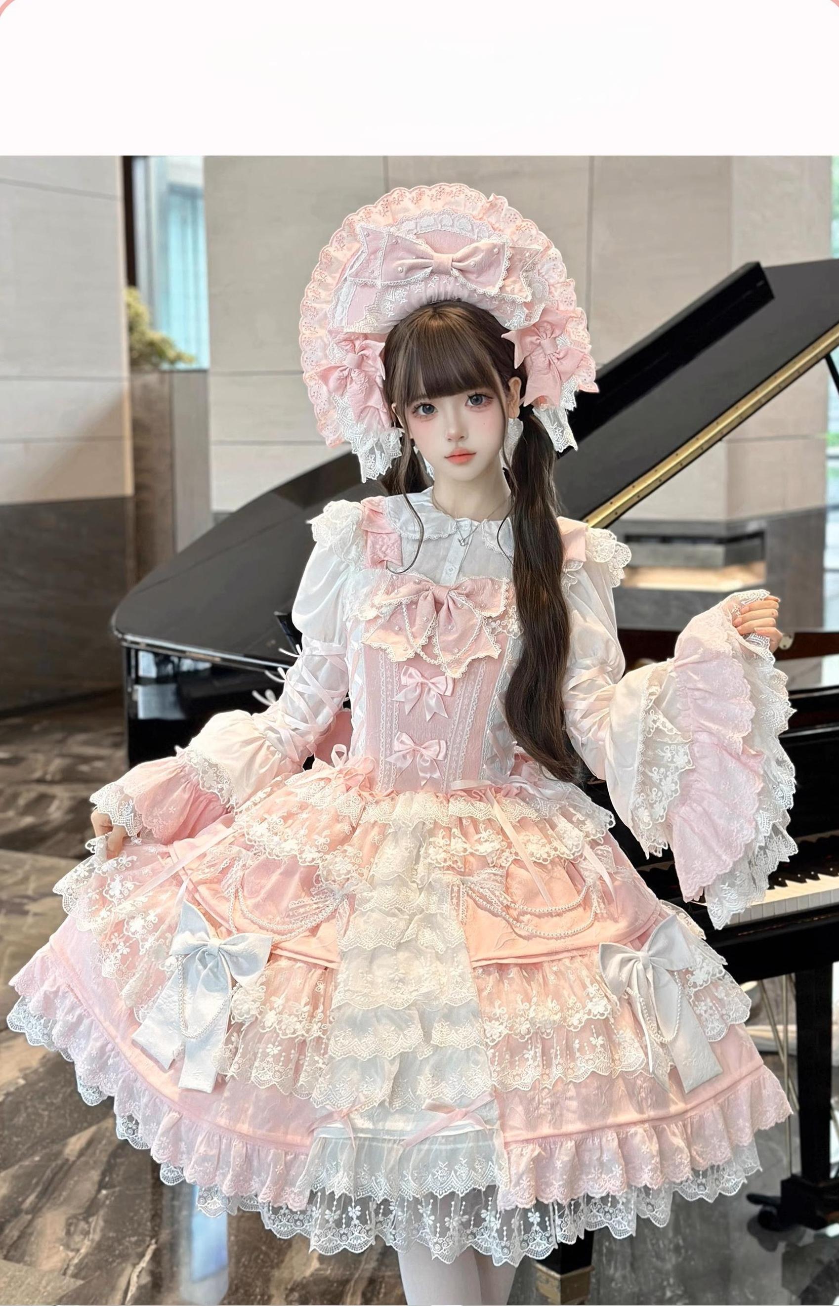 Peach Bunny - Sakura Love - Gorgeous Doll-like Lolita Dress Suit, Tiered Skirt